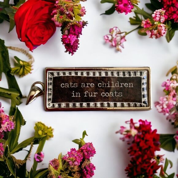 New Silver Cat Lover Cats Are Children in Fur Coats Kitten BoHo Frame Charm - Picture 2 of 2